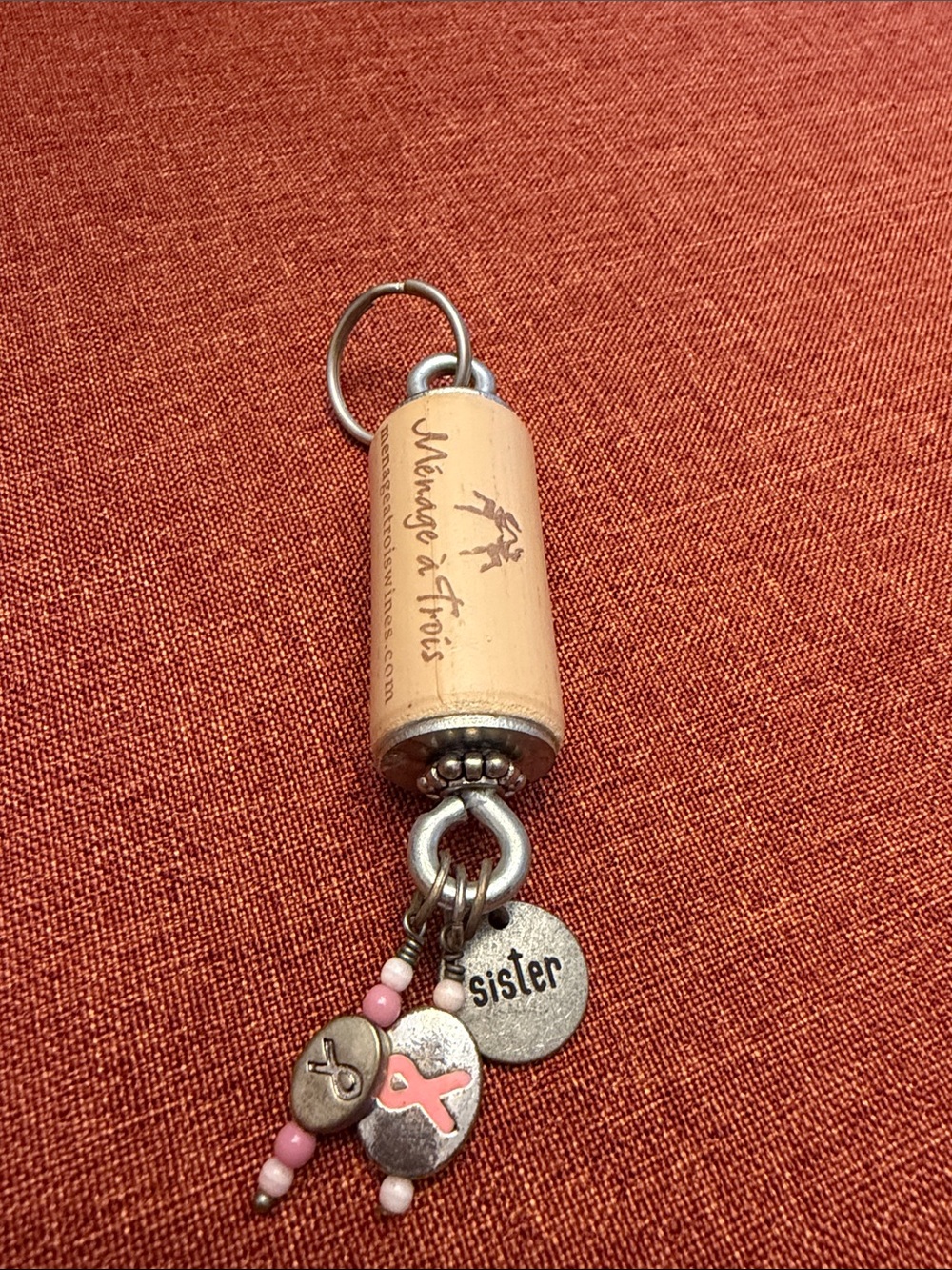 Breast Cancer Survivor Sister Charm Keychain with Pink Accents
